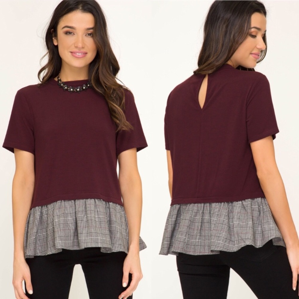 Burgundy Peplum Top